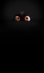 Cartoon big spooky eyes on black screen with dark background - eerie, mystery, and Halloween