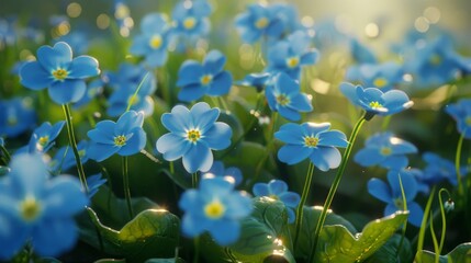 A Field of Delicate Blue Flowers in the Sunlight
