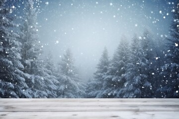 Fototapeta premium Winter table snowy plank landscape outdoors nature.