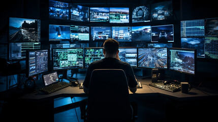 Fototapeta premium monitoring security cameras on screens, photography. 