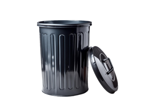 trash can, opened, top at side isolated on transparent or white background