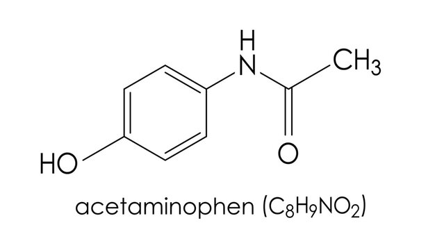 Acetaminophen (paracetamol) chamical formula, scheme of molecular structure