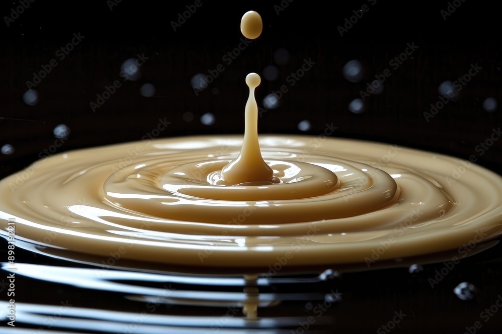 Poster a single drop of milk creates a circular rippling pattern in a black liquid