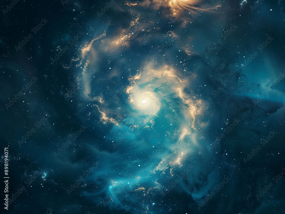 Canvas Prints spiral nebula centered on deep blue background with comets: cosmic beauty