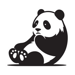 A black panda silhouette drawn against a white background