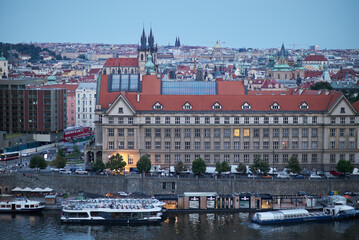 Obraz premium Aerial cityscape evening view of Prague, capital of Czech Republic, view from Letna park
