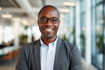 Obraz premium African business man standing portrait glasses.