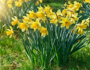 Fototapeta premium Spring Easter background with beautiful yellow daffodils