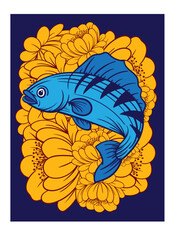 fish illustration design for sukajan is mean japan traditional cloth or t-shirt with digital hand drawn Embroidery Men T-shirts Summer Casual Short Sleeve Hip Hop T Shirt Streetwear