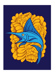 fish illustration design for sukajan is mean japan traditional cloth or t-shirt with digital hand drawn Embroidery Men T-shirts Summer Casual Short Sleeve Hip Hop T Shirt Streetwear