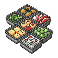 japanese bento food menu illustration cartoon vector ,generative ai