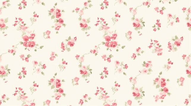 Cute pink tiny roses pattern on a cream background, small floral pattern, vintage shabby chic style wallpaper.floral line art, floral patterns, seamless patterns, background, large flowers.