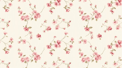 Cute pink tiny roses pattern on a cream background, small floral pattern, vintage shabby chic style wallpaper.floral line art, floral patterns, seamless patterns, background, large flowers.