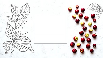 frame with flowers and fruits 