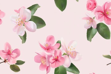 Fototapeta premium Spring blossoms and blooming flowers in a seamless floral pattern rendered in watercolor style