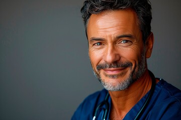 Portrait of a Smiling Male Doctor in a Blue Scrubs