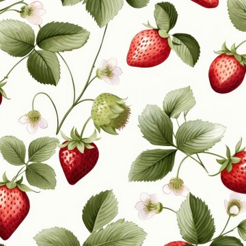 Strawberry znd leaves pattern fruit plant.