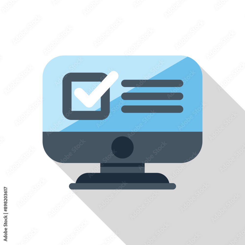 Poster modern desktop computer displaying a completed online survey, emphasizing customer feedback and sati