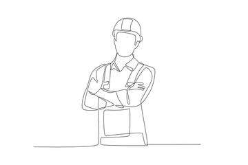 Male technician. Labor concept one-line drawing
