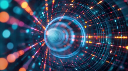 Obraz premium Digital abstract tunnel, virtual reality integration, essence of progression, immersive visuals, sleek aesthetics