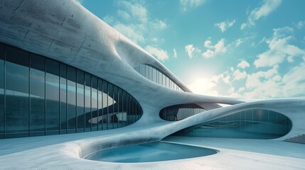 Fototapeta premium Futuristic architecture of corrugated concrete