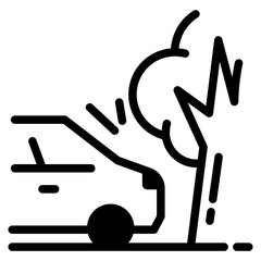 Car damage, crash or collision thin line icon. Car traffic violation simple vector icon, vehicle damage in disaster or accident sign. Automobile driving safety symbol with car crashing in tree