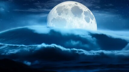Full Moon Over Calm Ocean at Night