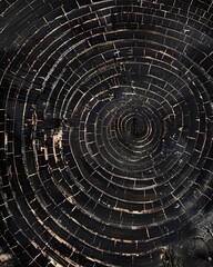 macro of black tree rings, showing intricate details