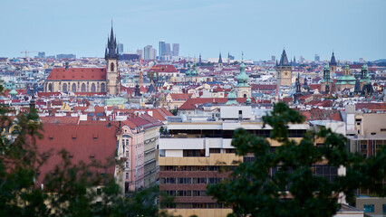 Fototapeta premium Aerial cityscape evening view of Prague, capital of Czech Republic, view from Letna park