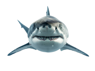 Shark isolated on transparent background, straight face