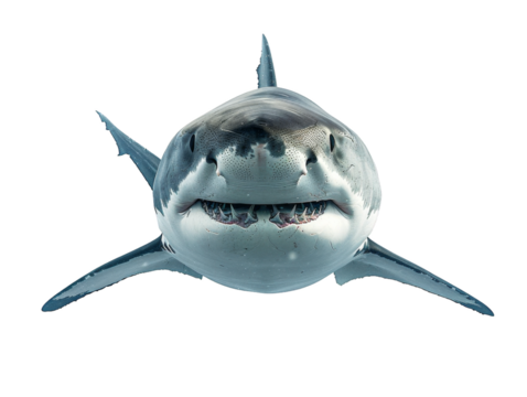 Shark isolated on transparent background, straight face