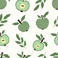 Summer seamless pattern with apples and leaves. Modern trendy design for paper, fabric, cover with juicy fruits.