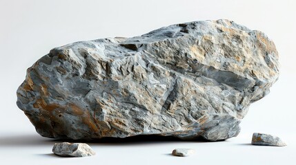 Capture a large, solid rock symbolizing a strong and stable business foundation, set against a white background to emphasize its reliability and durability.
