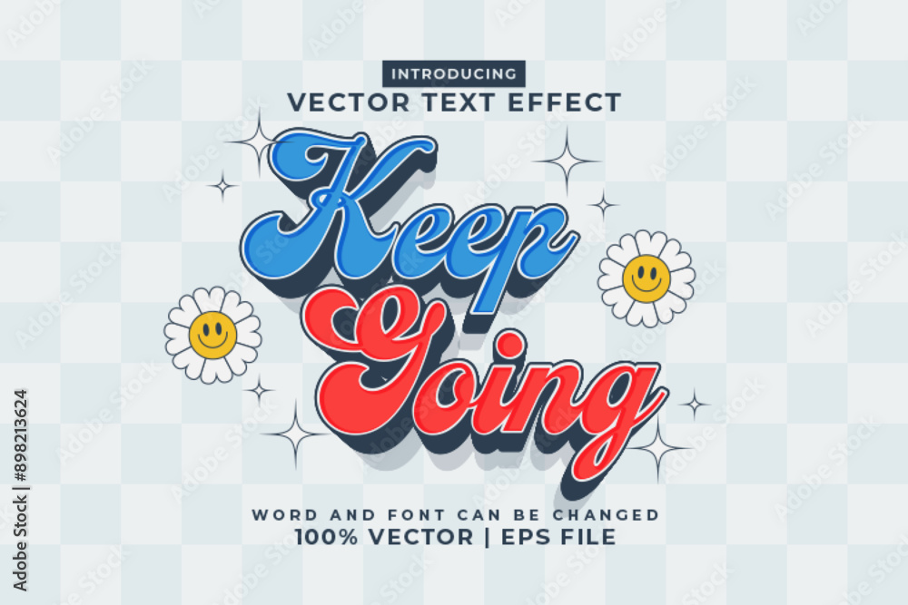 Aufkleber editable text effect keep going retro 3d style premium vector