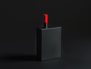 single marker outside its box, its sleek design and bold color contrasted against a plain black background to emphasize its simplicity and visual impact, drawing inspiration from minimalist art 