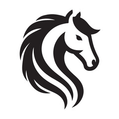 Black and white graphic illustration of a horse