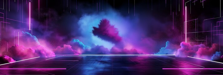 Fototapeta premium Futuristic Neon Glow with Smoke Clouds and Abstract Shapes