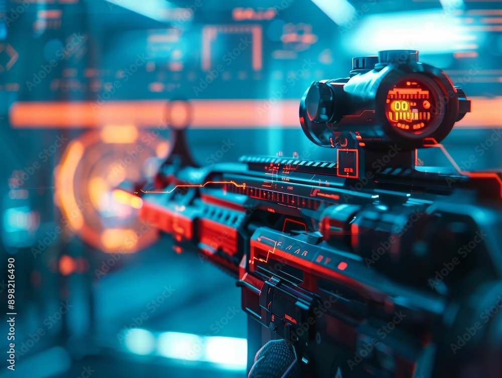 Poster futuristic ui design for earning crypto tokens in aaa shooter game for console and web 3.0
