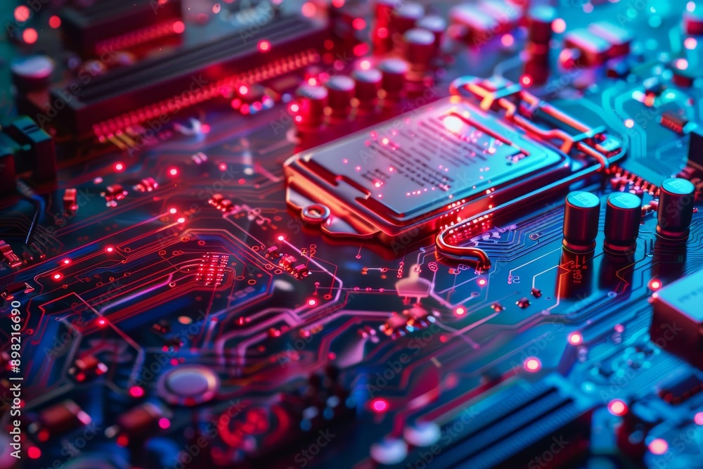 Aufkleber cybersecurity and secure connection concept with motherboard closeup for tech banner