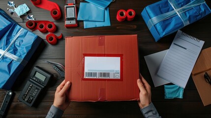 The hands holding red package