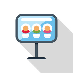 Digital interactive kiosk is showing profiles of people, concept of public service