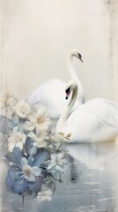 Obraz premium Wallpaper ephemera pale swan painting animal bird.