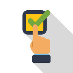 Businessman is deciding and making the right choice by checking a green tick mark box