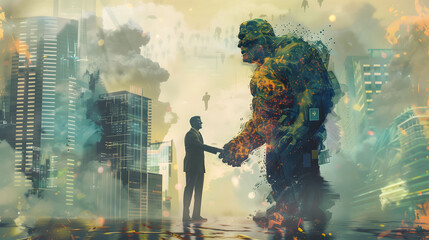 Obraz premium Titans of the Digital Realm: Public Relations and Social Media Executives Negotiating a Landmark Agreement