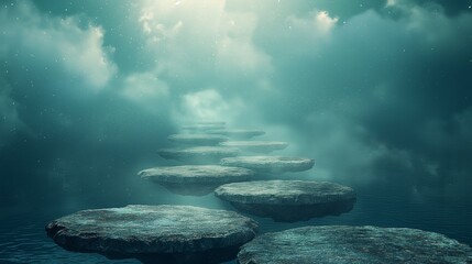Stone Pathway Leading Through Clouds