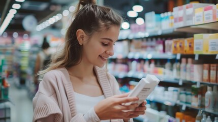Happy Woman Choosing Cosmetic Product in Beauty Store