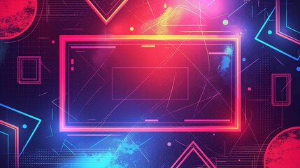 Abstract Neon Geometric Background with Glowing Lines and Shapes