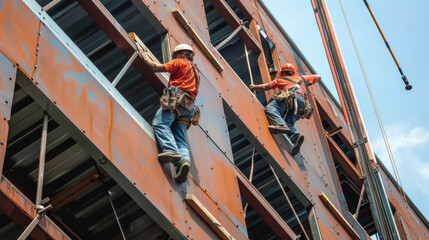 Construction workers building a new office building