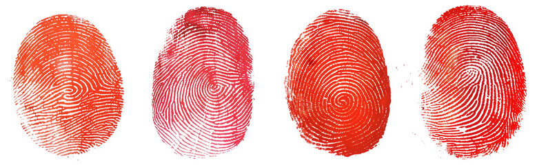 Pack of Red human fingerprint set isolated on transparent background