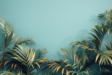 Lush tropical leaves on a calm pastel green background design